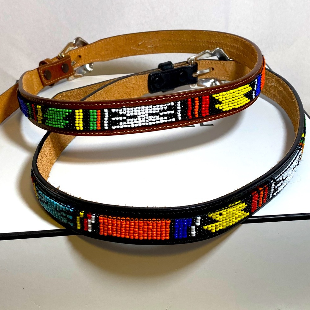 EUC 2 Native Beaded Justin’s REAL COWHIDE BELTS Sm